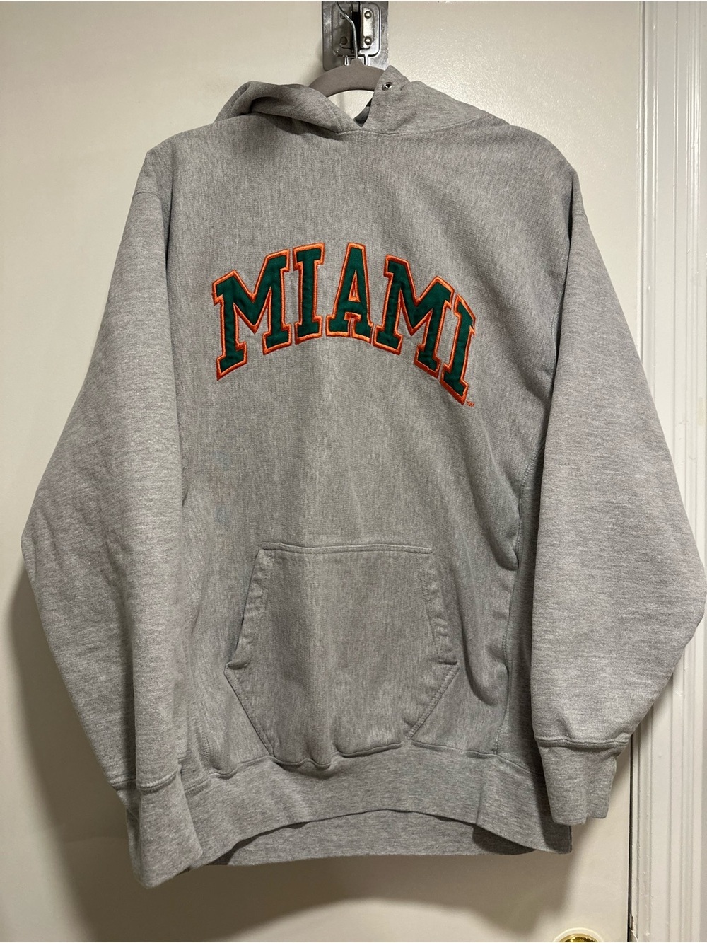 VTG Y2K Steve & Barry XL University of Miami Spellout Gray Reverse Weave hoodie